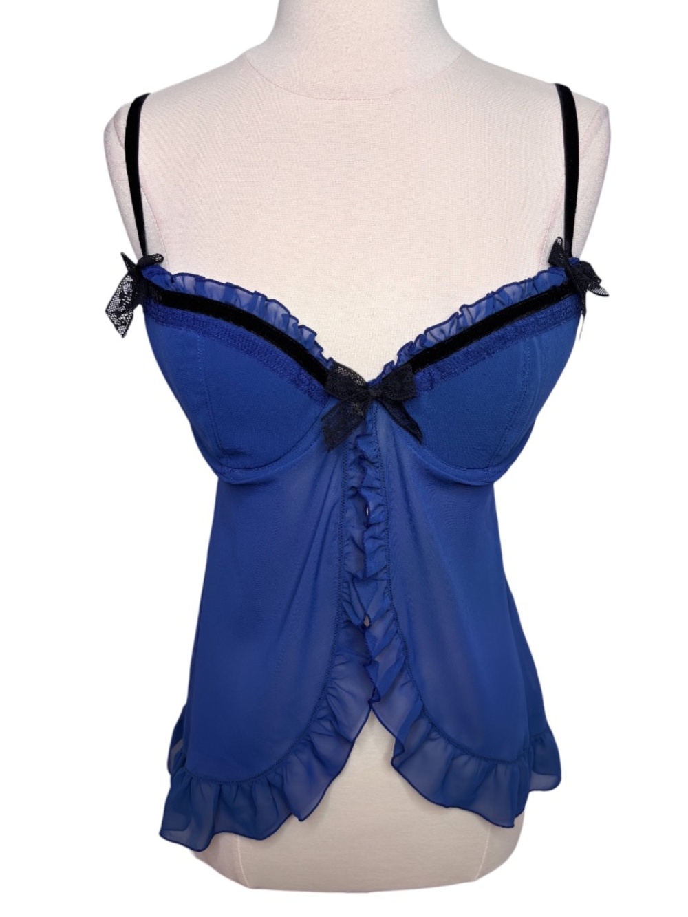 Victoria's Secret Sexy Little Things Y2K Blue Ruffle Babydoll Lingerie Size 36C